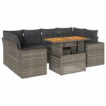 7-Piece Garden Sofa Set with Cushions Grey Poly Rattan Wicker Outdoor Patio Furniture