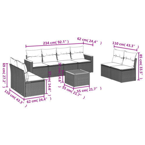 9-Piece Garden Sofa Set with Cushions Mix Beige Poly Rattan Wicker Outdoor Patio Furniture - Image 7