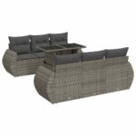 7-Piece Garden Sofa Set with Cushions Grey Poly Rattan Wicker Outdoor Patio Furniture