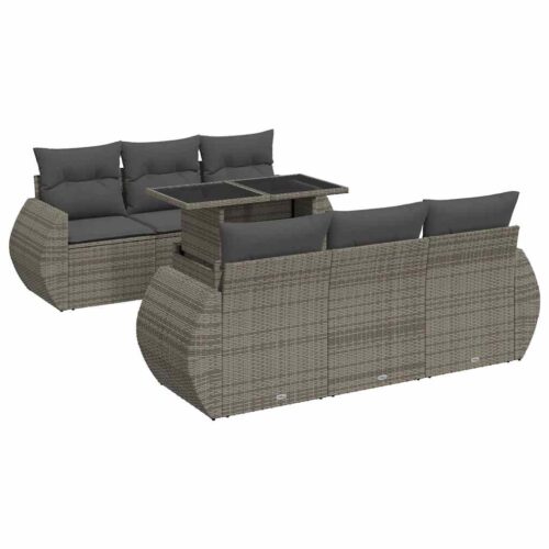 7-Piece Garden Sofa Set with Cushions Grey Poly Rattan Wicker Outdoor Patio Furniture