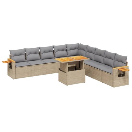 11-Piece Garden Sofa Set with Cushions Beige Poly Rattan Wicker Outdoor Patio Furniture