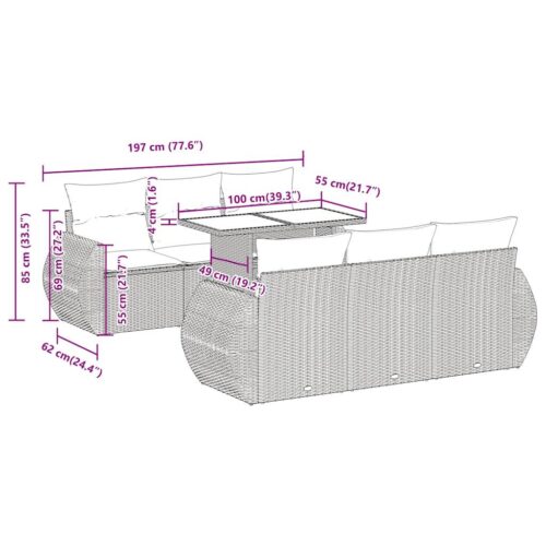 7-Piece Garden Sofa Set with Cushions Grey Poly Rattan Wicker Outdoor Patio Furniture - Image 12