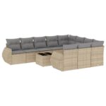 11-Piece Garden Sofa Set with Cushions Beige Poly Rattan Wicker Outdoor Patio Furniture