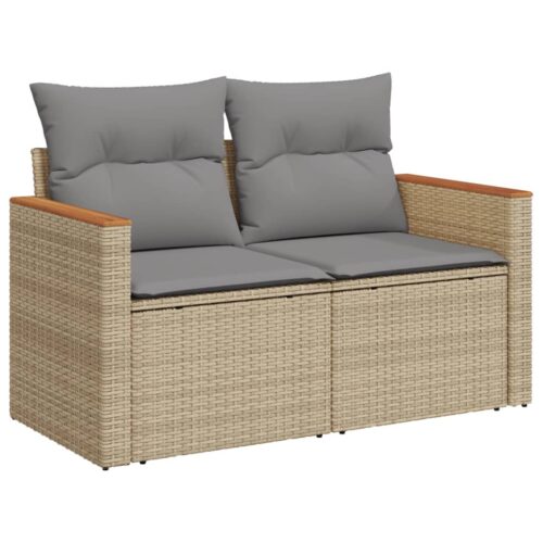 9-Piece Garden Sofa Set with Cushions Mix Beige Poly Rattan Wicker Outdoor Patio Furniture - Image 3