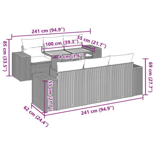 7-Piece Garden Sofa Set with Cushions Grey Poly Rattan Wicker Outdoor Patio Furniture - Image 12