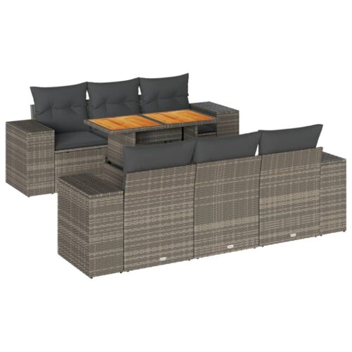 7-Piece Garden Sofa Set with Cushions Grey Poly Rattan Wicker Outdoor Patio Furniture - Image 13