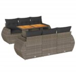 7-Piece Garden Sofa Set with Cushions Grey Poly Rattan Wicker Outdoor Patio Furniture