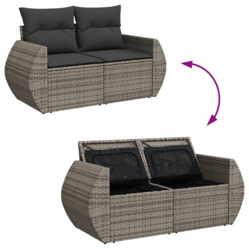7-Piece Garden Sofa Set with Cushions Grey Poly Rattan Wicker Outdoor Patio Furniture - Image 6