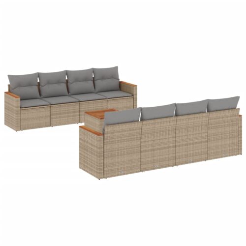 9-Piece Garden Sofa Set with Cushions Mix Beige Poly Rattan Wicker Outdoor Patio Furniture - Image 13