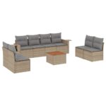 9-Piece Garden Sofa Set with Cushions Mix Beige Poly Rattan Wicker Outdoor Patio Furniture
