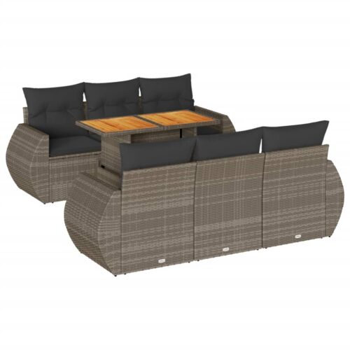 7-Piece Garden Sofa Set with Cushions Grey Poly Rattan Wicker Outdoor Patio Furniture - Image 13