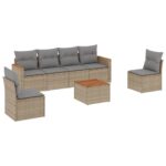 7-Piece Garden Sofa Set with Cushions Mix Beige Poly Rattan Wicker Outdoor Patio Furniture