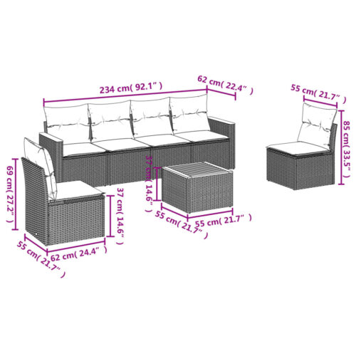 7-Piece Garden Sofa Set with Cushions Mix Beige Poly Rattan Wicker Outdoor Patio Furniture - Image 7
