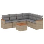 7-Piece Garden Sofa Set with Cushions Mix Beige Poly Rattan Wicker Outdoor Patio Furniture