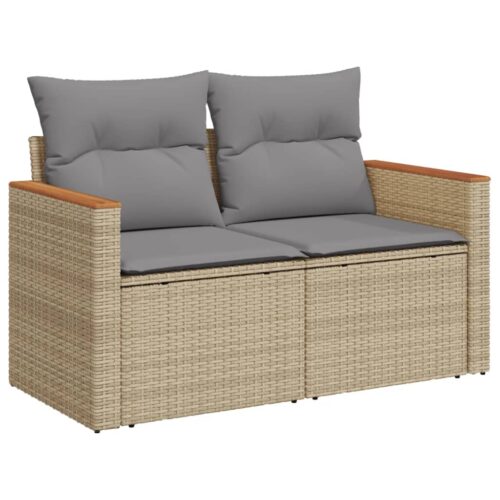 7-Piece Garden Sofa Set with Cushions Mix Beige Poly Rattan Wicker Outdoor Patio Furniture - Image 3