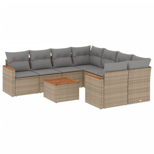 9-Piece Garden Sofa Set with Cushions Mix Beige Poly Rattan Wicker Outdoor Patio Furniture - Image 14