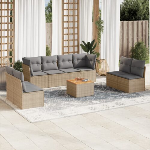 9-Piece Garden Sofa Set with Cushions Mix Beige Poly Rattan Wicker Outdoor Patio Furniture - Image 2