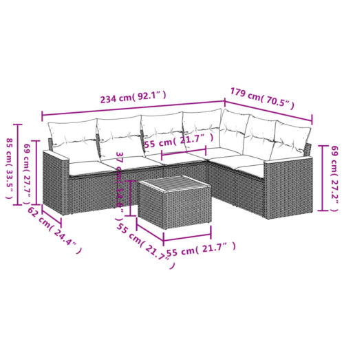 7-Piece Garden Sofa Set with Cushions Mix Beige Poly Rattan Wicker Outdoor Patio Furniture - Image 8