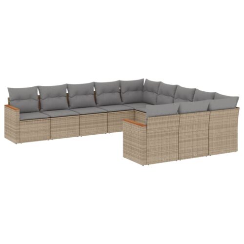 11-Piece Garden Sofa Set with Cushions Beige Poly Rattan Wicker Outdoor Patio Furniture - Image 5