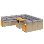 11-Piece Garden Sofa Set with Cushions Beige Poly Rattan Wicker Outdoor Patio Furniture