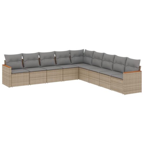 9-Piece Garden Sofa Set with Cushions Mix Beige Poly Rattan Wicker Outdoor Patio Furniture - Image 13