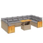 11-Piece Garden Sofa Set with Cushions Beige Poly Rattan Wicker Outdoor Patio Furniture