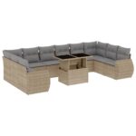 11-Piece Garden Sofa Set with Cushions Beige Poly Rattan Wicker Outdoor Patio Furniture