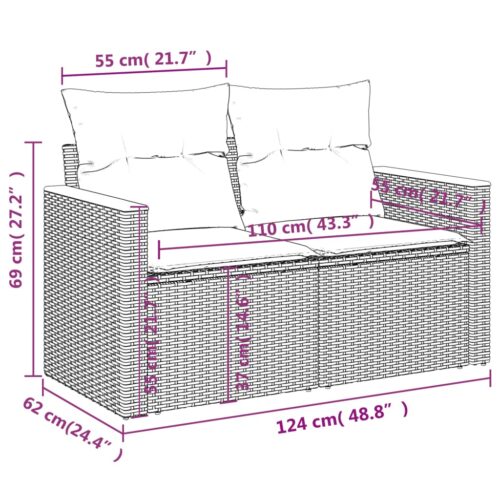 9-Piece Garden Sofa Set with Cushions Mix Beige Poly Rattan Wicker Outdoor Patio Furniture - Image 11