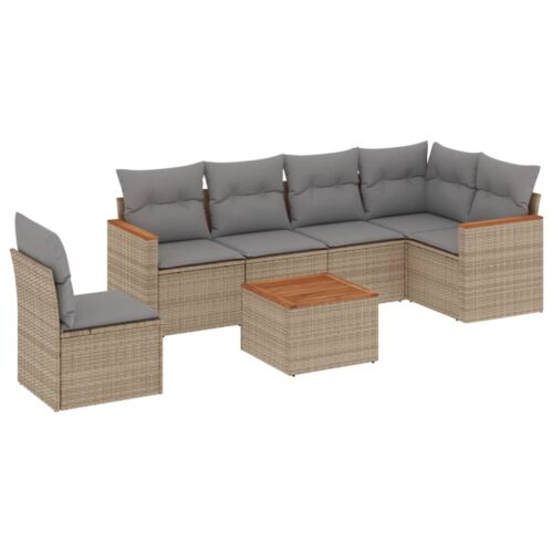 7-Piece Garden Sofa Set with Cushions Mix Beige Poly Rattan Wicker Outdoor Patio Furniture - Image 14