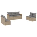 7-Piece Garden Sofa Set with Cushions Mix Beige Poly Rattan Wicker Outdoor Patio Furniture