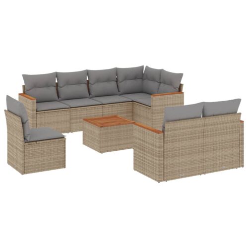 9-Piece Garden Sofa Set with Cushions Mix Beige Poly Rattan Wicker Outdoor Patio Furniture