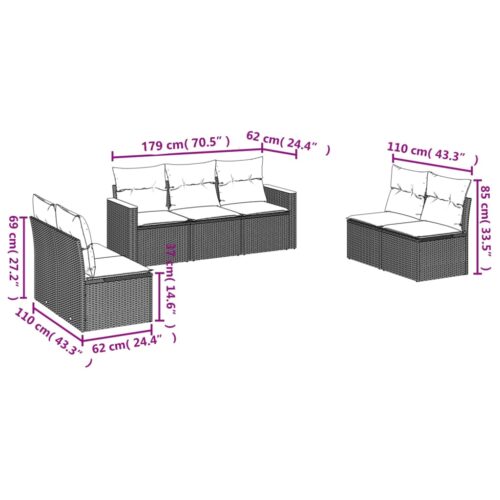 7-Piece Garden Sofa Set with Cushions Mix Beige Poly Rattan Wicker Outdoor Patio Furniture - Image 6