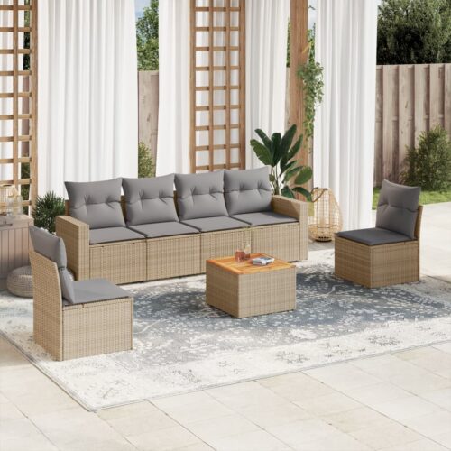 7-Piece Garden Sofa Set with Cushions Mix Beige Poly Rattan Wicker Outdoor Patio Furniture - Image 2