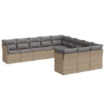 11-Piece Garden Sofa Set with Cushions Beige Poly Rattan Wicker Outdoor Patio Furniture