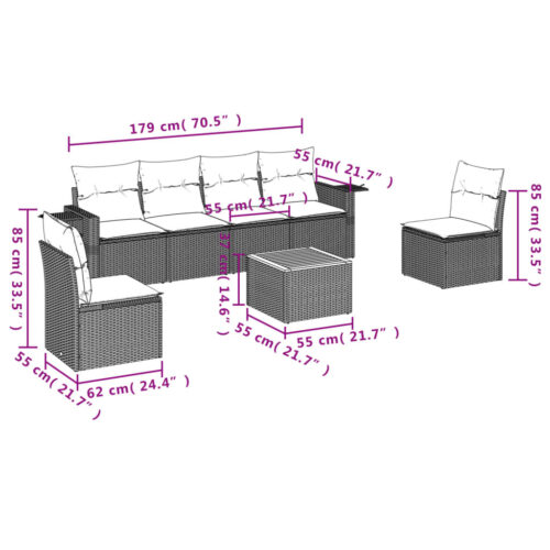 7-Piece Garden Sofa Set with Cushions Mix Beige Poly Rattan Wicker Outdoor Patio Furniture - Image 3