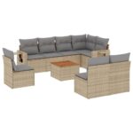 9-Piece Garden Sofa Set with Cushions Mix Beige Poly Rattan Wicker Outdoor Patio Furniture