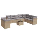 11-Piece Garden Sofa Set with Cushions Beige Poly Rattan Wicker Outdoor Patio Furniture