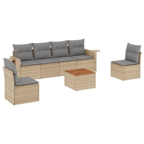 7-Piece Garden Sofa Set with Cushions Mix Beige Poly Rattan Wicker Outdoor Patio Furniture - Image 5