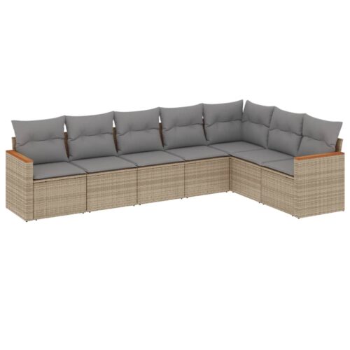 7-Piece Garden Sofa Set with Cushions Mix Beige Poly Rattan Wicker Outdoor Patio Furniture
