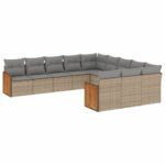 11-Piece Garden Sofa Set with Cushions Beige Poly Rattan Wicker Outdoor Patio Furniture