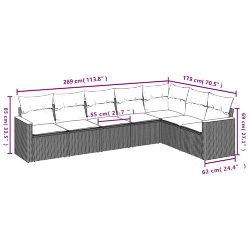 7-Piece Garden Sofa Set with Cushions Mix Beige Poly Rattan Wicker Outdoor Patio Furniture - Image 7