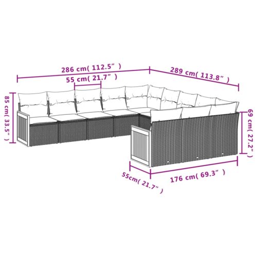 11-Piece Garden Sofa Set with Cushions Beige Poly Rattan Wicker Outdoor Patio Furniture - Image 3