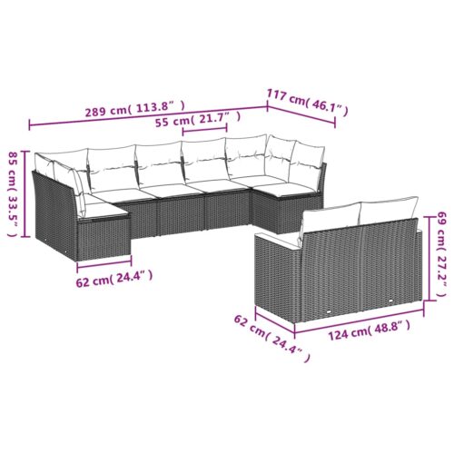 9-Piece Garden Sofa Set with Cushions Mix Beige Poly Rattan Wicker Outdoor Patio Furniture - Image 7