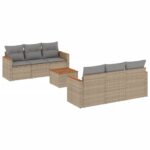 7-Piece Garden Sofa Set with Cushions Mix Beige Poly Rattan Wicker Outdoor Patio Furniture