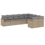 9-Piece Garden Sofa Set with Cushions Mix Beige Poly Rattan Wicker Outdoor Patio Furniture