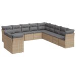 11-Piece Garden Sofa Set with Cushions Beige Poly Rattan Wicker Outdoor Patio Furniture