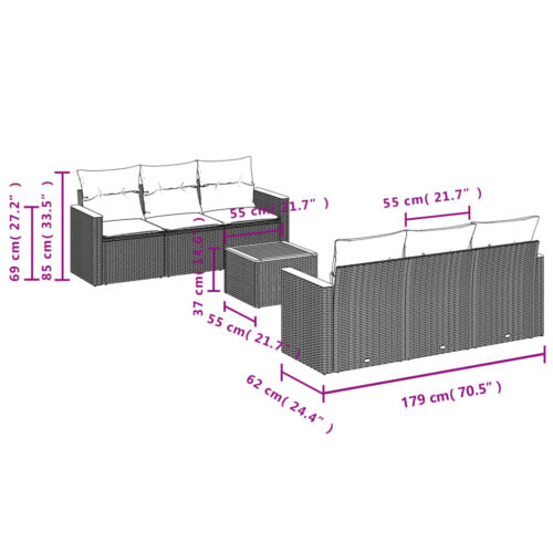 7-Piece Garden Sofa Set with Cushions Mix Beige Poly Rattan Wicker Outdoor Patio Furniture - Image 7