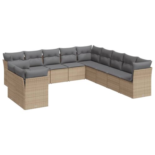 11-Piece Garden Sofa Set with Cushions Beige Poly Rattan Wicker Outdoor Patio Furniture - Image 5