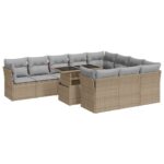 11-Piece Garden Sofa Set with Cushions Beige Poly Rattan Wicker Outdoor Patio Furniture