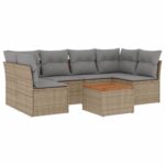7-Piece Garden Sofa Set with Cushions Mix Beige Poly Rattan Wicker Outdoor Patio Furniture